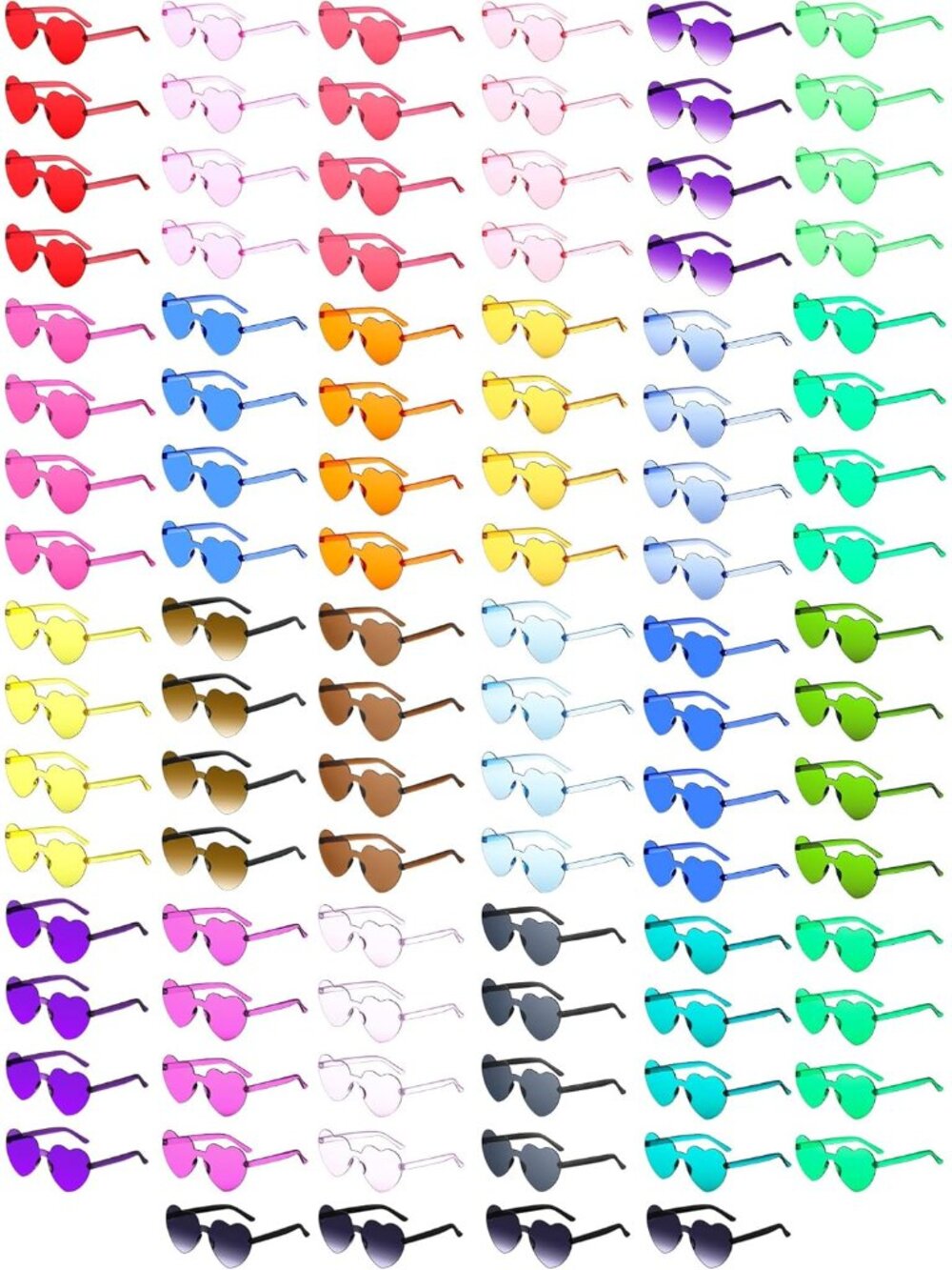 100 Pairs Heart Sunglasses for Women Rimless Transparent Heart Shaped Glasses Va